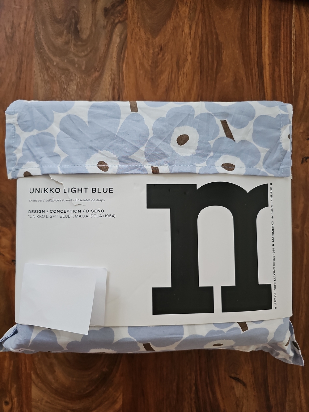 Marimekko Queen Sheet Set Mini Unikko Light Blue Floral Cotton New